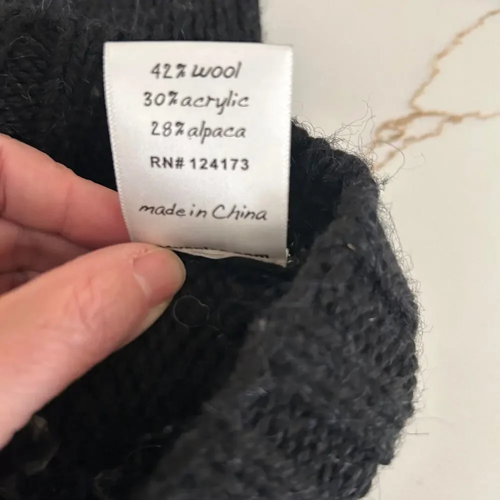 291 Venice Wool Alpaca Cardigan Womens 3/L Black Shawl Collar Elbow Patch LA NY